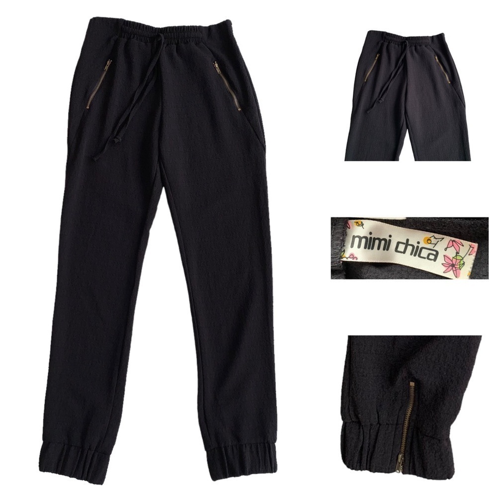 2/$10 SALE Mimi Chica Dressy Joggers Dress Pants Black Gold Zipper Highrise 27”